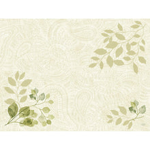 Un fond beige clair avec des feuilles de paisley discrètes en vert et olive discret orne les sets Bio-Dunicel 30x40 de Duni GmbH (paquet de 100 pièces), un set de table biodégradable au design botanique.