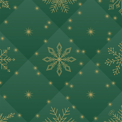 Un fond vert matelassé avec des flocons de neige géométriques dorés et des étoiles, idéal pour les serviettes Bio-Dunisoft 40x40cm de Duni GmbH.
