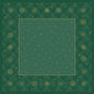 La nappe intermédiaire Bio-Dunicel 84x84cm Rhombus verte de Duni GmbH a un design carré, biodégradable, vert avec un bord en grille de flocons de neige dorés et un centre uni décoré de points et d'étoiles dorés dispersés. Emballage : 20 pièces.