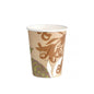Un gobelet en carton Duni GmbH WBC Garden, 240ml, avec un design floral abstrait coloré se tient sur un fond blanc - un choix écologique pour des célébrations soucieuses de l'environnement. Emballé en paquet (40 pièces).