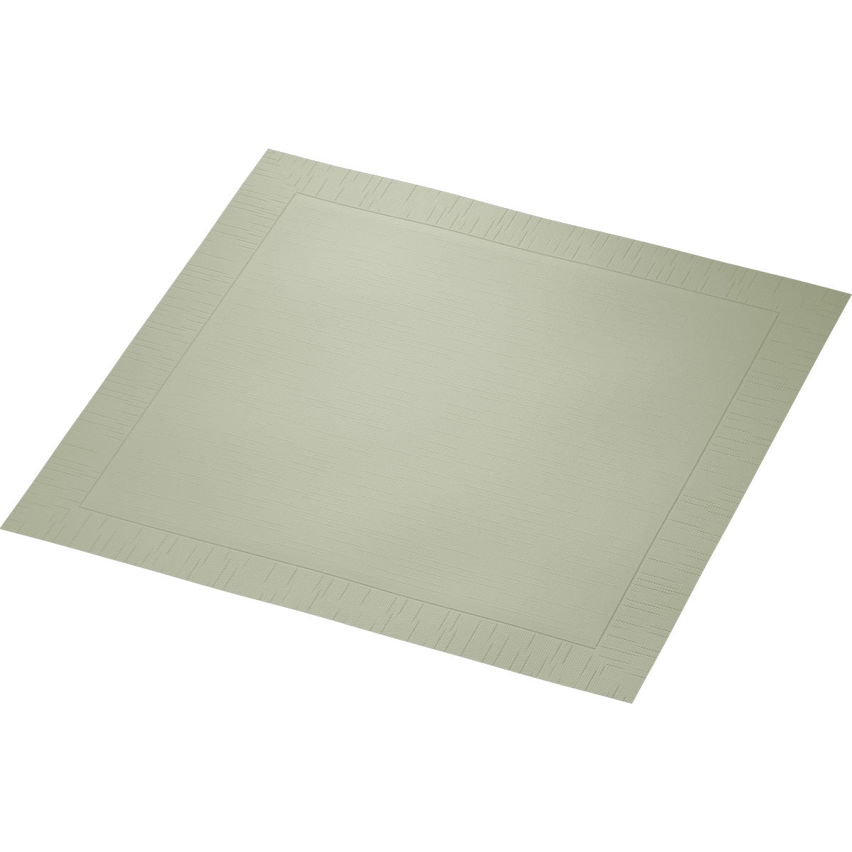 La serviette Duni GmbH Zellt.Serv.40x40 Klassik Pistaziengrün, ici inutilisée avec une bordure structurée discrète sur fond blanc, est livrée dans un paquet de 50 pièces - idéale pour décorer votre table avec style.