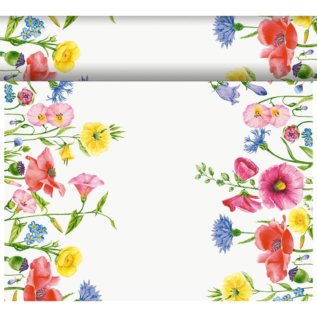 Des fleurs en style aquarelle encadrent un rectangle blanc - parfait pour des notes ou des invitations. Beau et idéal pour une décoration durable avec le produit écologique Bio-DC-Tete a Tete 0,4x24m de Duni GmbH.
