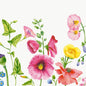 Fleurs colorées comme des roses trémières roses et des boutons d'or jaunes avec des feuilles vertes sur fond blanc - idéal comme motif de prairie fleurie pour les serviettes Duni GmbH 40x40 cm 4 plis Classique Flowy Meadow serviettes en papier (50 pièces).