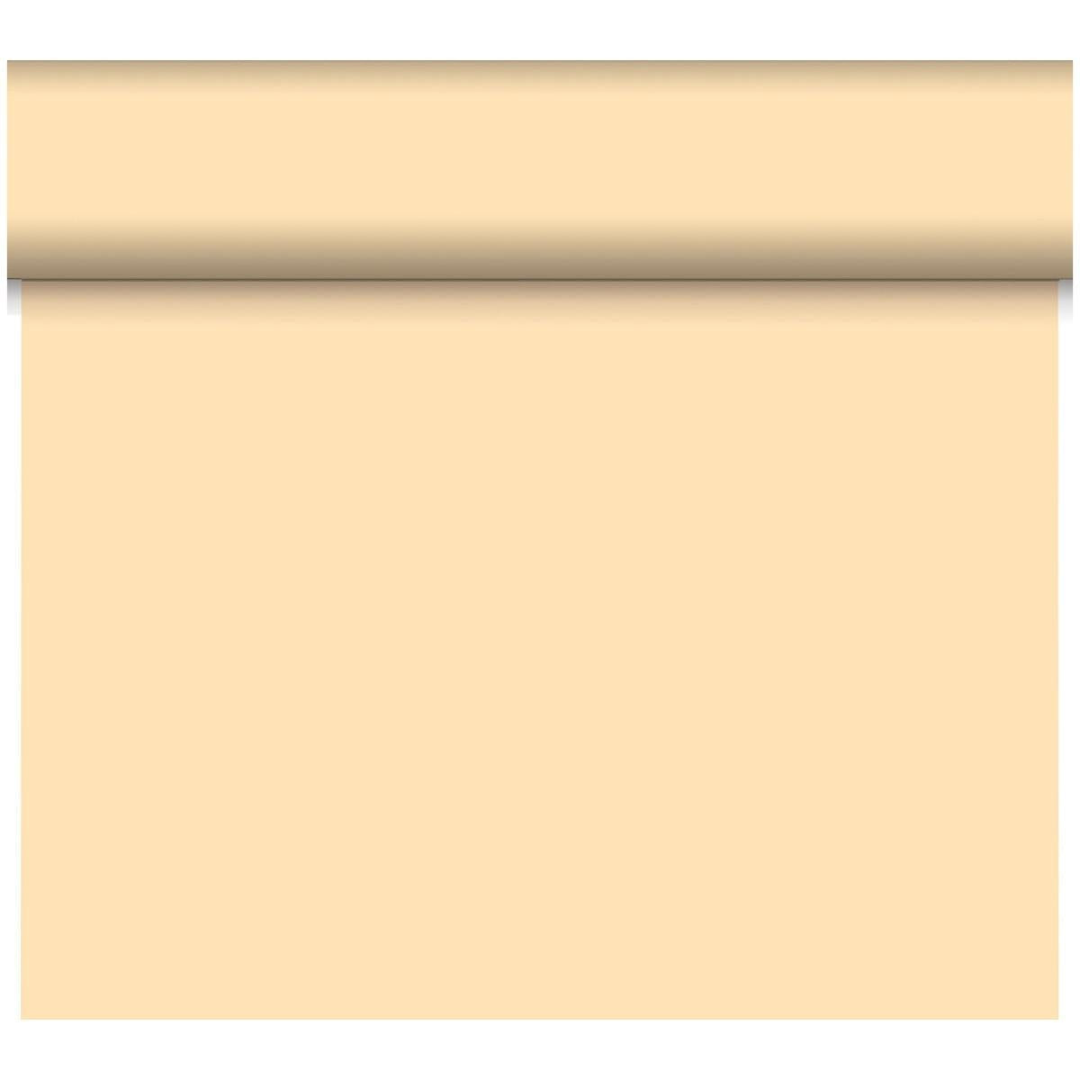 Le Bio-DC-Tete a Tete 0,4x24m de Duni GmbH est représenté comme un parchemin beige vide avec un bord supérieur enroulé légèrement plus foncé. Fabriqué en matériau biodégradable, ce produit écologique n'a pas de texte ou de marquages visibles sur fond blanc.