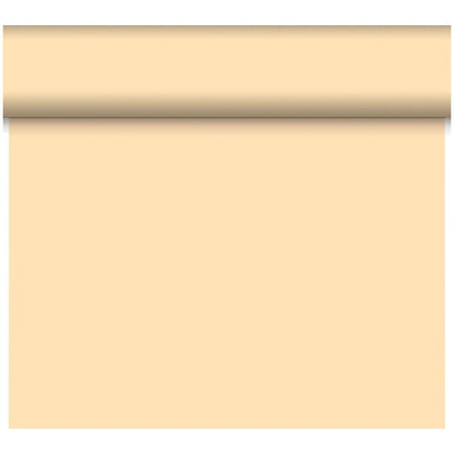 Le Bio-DC-Tete a Tete 0,4x24m de Duni GmbH est représenté comme un parchemin beige vide avec un bord supérieur enroulé légèrement plus foncé. Fabriqué en matériau biodégradable, ce produit écologique n'a pas de texte ou de marquages visibles sur fond blanc.