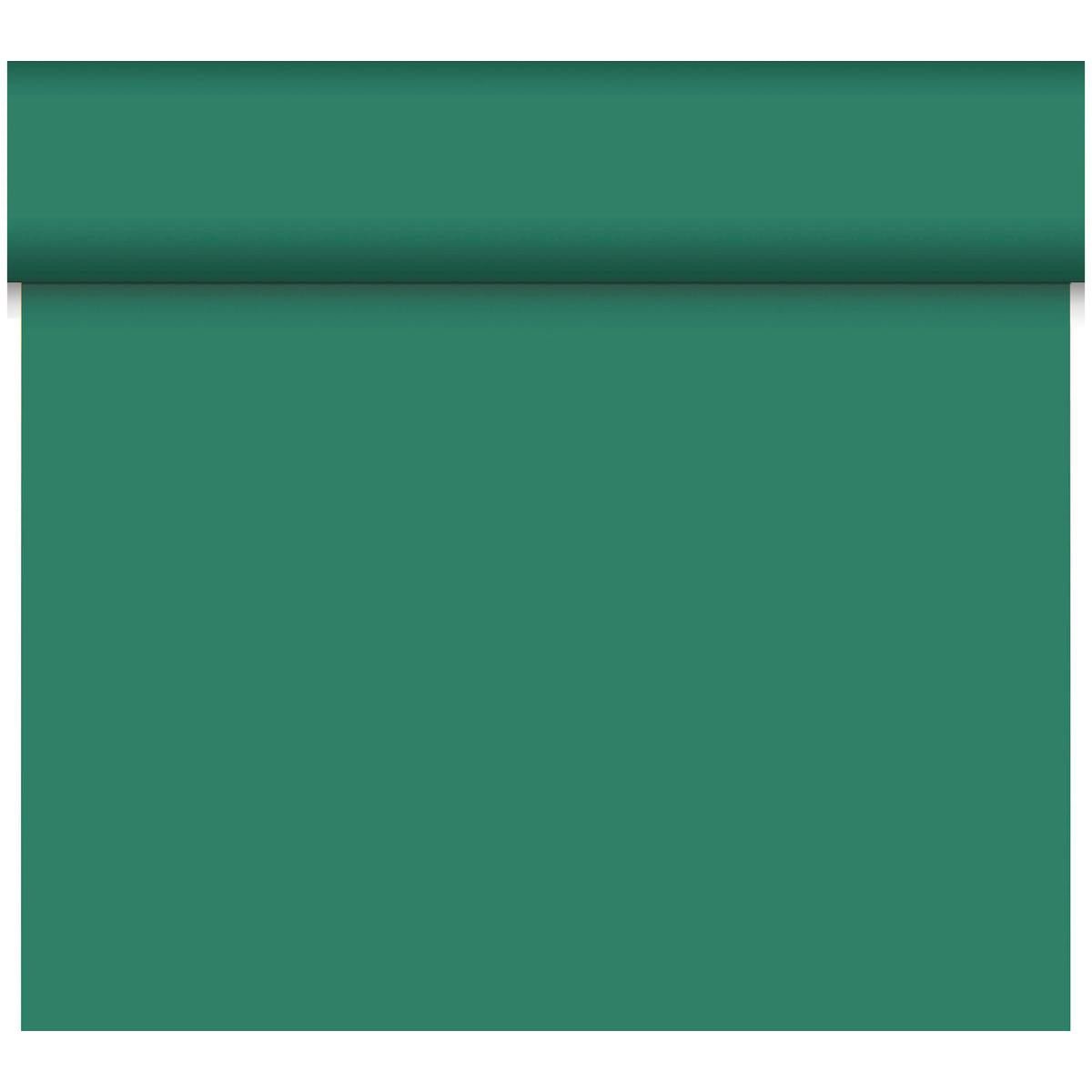 Un Bio-DC-Tete a Tete 0,4x24m de Duni GmbH partiellement déroulé montre sa surface verte solide et biodégradable - parfait pour des décorations durables.