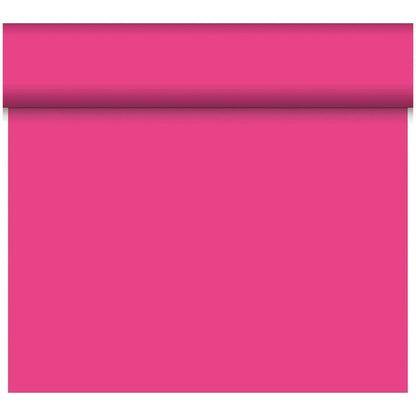 Un rouleau partiellement déroulé de Bio-DC-Tete a Tete 0,4x24m de Duni GmbH montre une surface magenta, lisse et mate, biodégradable, avec une ombre visible sous le rouleau dans la partie supérieure de l'image.