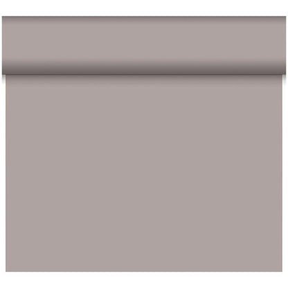 Un rouleau partiellement déroulé de Bio-DC-Tete a Tete 0,4x24m de Duni GmbH montre une surface lisse et gris clair sans motifs ou structures visibles, mettant en valeur le design simple et minimaliste.