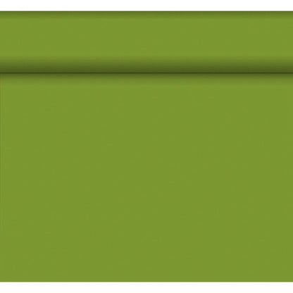 Le Bio-DC-Tete a Tete 0,4x24m de Duni GmbH se distingue par une surface solide vert olive avec une ligne horizontale surélevée dans la partie supérieure, créant une ombre subtile - un design écologique inspiré par des matériaux biodégradables.