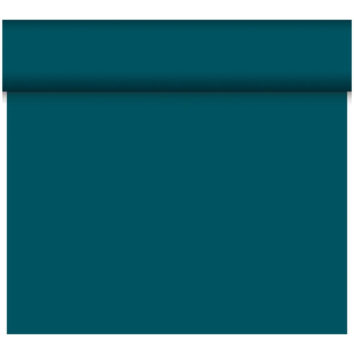 Un fond unicolore teal avec un bord horizontal ombré crée une atmosphère écologique - idéal pour mettre en valeur le Bio-DC-Tete a Tete 0,4x24m biodégradable de Duni GmbH.