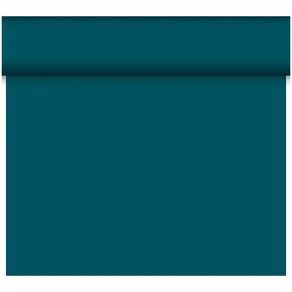 Un fond unicolore teal avec un bord horizontal ombré crée une atmosphère écologique - idéal pour mettre en valeur le Bio-DC-Tete a Tete 0,4x24m biodégradable de Duni GmbH.
