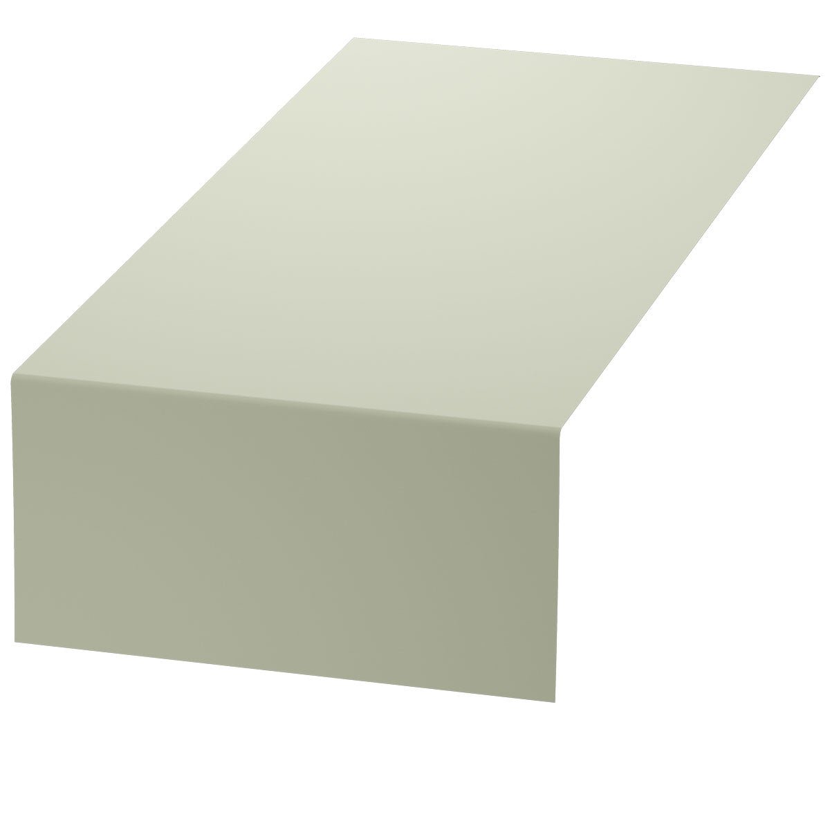 Un chemin de table simple, gris clair, Bio-DC-Tete a Tete 0,4x24m de Duni GmbH, écologique et biodégradable, est proprement drapé sur une table rectangulaire devant un fond blanc.