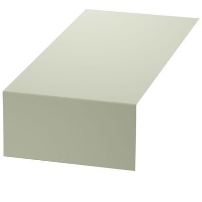 Un chemin de table simple, gris clair, Bio-DC-Tete a Tete 0,4x24m de Duni GmbH, écologique et biodégradable, est proprement drapé sur une table rectangulaire devant un fond blanc.