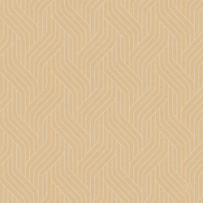 Fond brun clair avec des lignes chevrons blanches répétitives et entrelacées et un petit logo circulaire en bas à droite, reflétant un design durable inspiré par le serviette Bio-Dunisoft. 40x40cm de Duni GmbH.