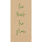 Les serviettes en papier Duni GmbH Zell.-Serv.40x40 3lg 1/8 Love green natural (250 pièces) ont un fond texturé brun avec "live think love green" en écriture cursive verte - une inspiration idéale pour des serviettes écologiques.