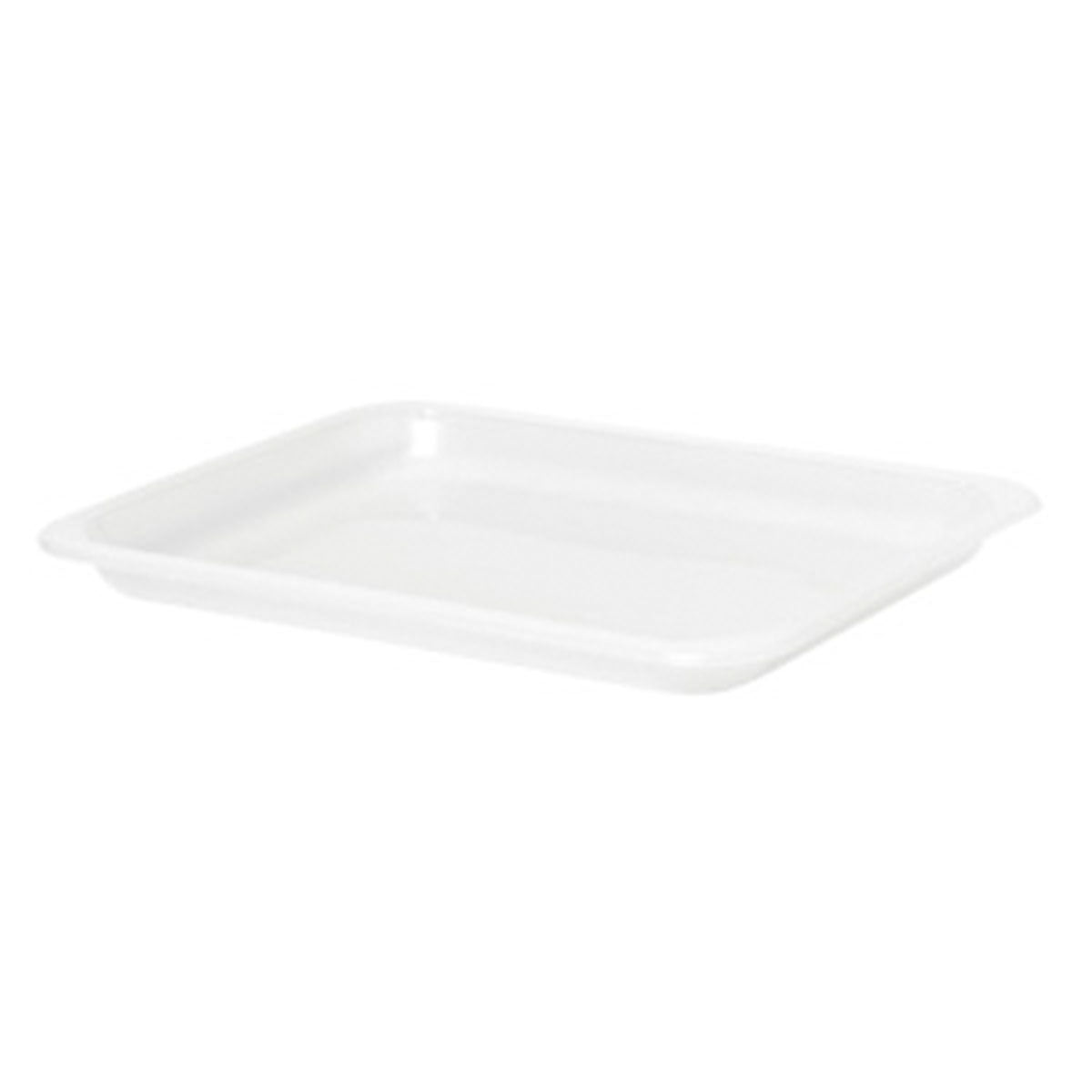 Le plateau Duni GmbH PP Caterline 227 x 178 x 18 mm, 500 ml, transparent est un emballage en plastique rectangulaire sobre, doté de bords légèrement surélevés – idéal pour les aliments – sur fond blanc.