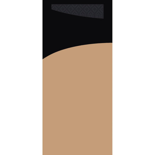 Eine digitale Illustration zeigt einen großen hellbraunen Halbkreis, inspiriert vom SACCHETTO 190x85mm eco brown der Duni GmbH, der sich mit einem schwarzen Hintergrund überschneidet. Oben links zeigt ein kleines abgewinkeltes dunkelgraues Rechteck ein subtiles Rautenmuster.