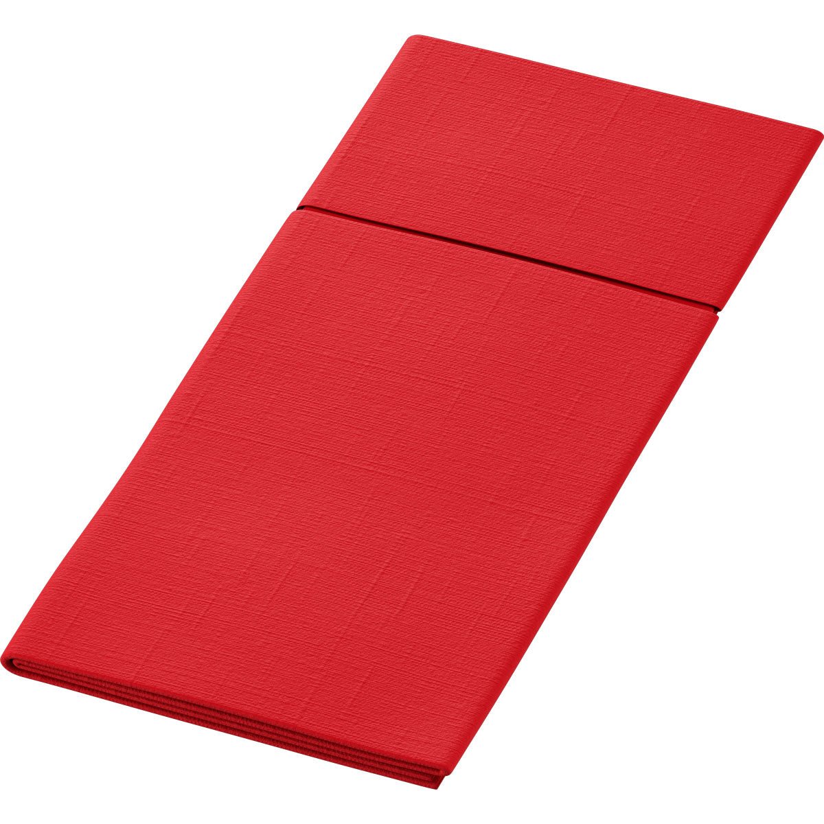 Le Duniletto-Slim 40x33cm de Duni GmbH est une serviette en tissu rouge rectangulaire avec un motif subtil de structure, qui se combine parfaitement avec des supports hygiéniques pour dresser une table propre et élégante.