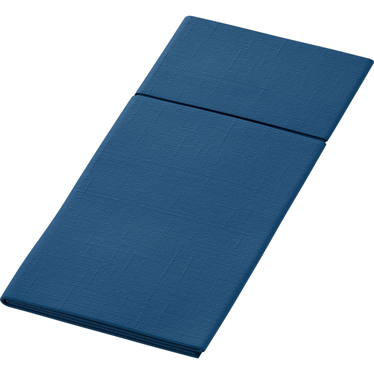 Illustré est un tapis de couchage bleu plié en trois avec une surface texturée, idéal comme support hygiénique ou à utiliser avec le Duniletto-Slim 40x33cm de Duni GmbH, sur fond blanc.