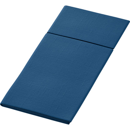 Illustré est un tapis de couchage bleu plié en trois avec une surface texturée, idéal comme support hygiénique ou à utiliser avec le Duniletto-Slim 40x33cm de Duni GmbH, sur fond blanc.