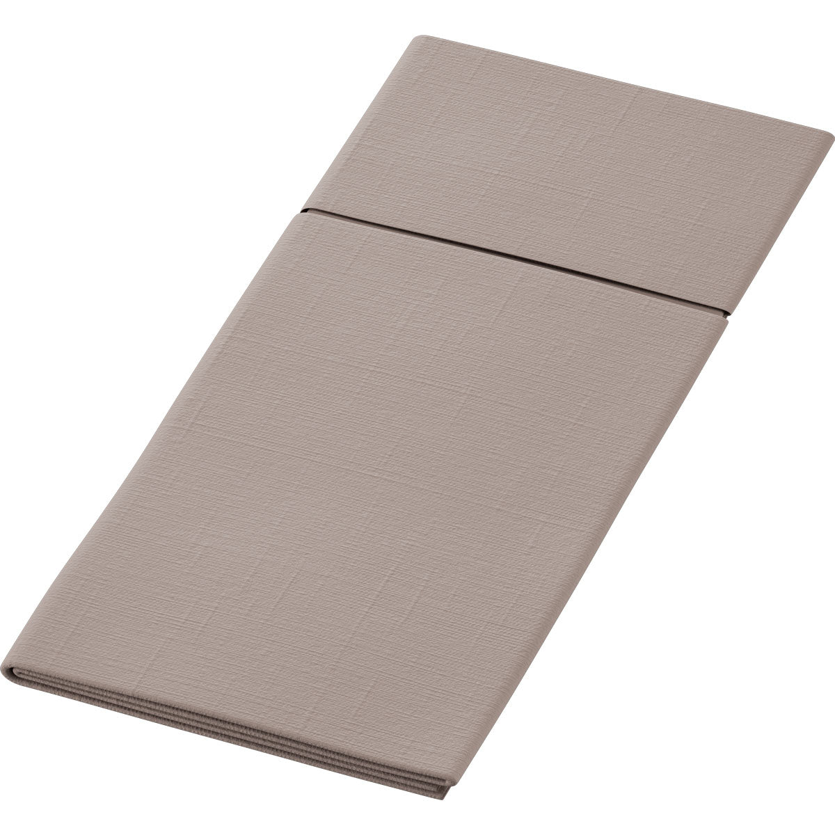 Le Duniletto-Slim 40x33cm de Duni GmbH est une serviette beige rectangulaire pliée avec un pli visible, présentée sur un fond blanc simple - idéal comme support hygiénique pour une utilisation pratique et ordonnée.