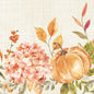 Les serviettes 33x33 3 plis 1/4 Spicy Pumpkin de Duni GmbH présentent une citrouille épicée aquarellée, des fleurs d'hortensia, des baies orange et des feuilles d'automne - idéales pour un design automnal dans des tons chauds et terreux. Paquet (50 pièces).