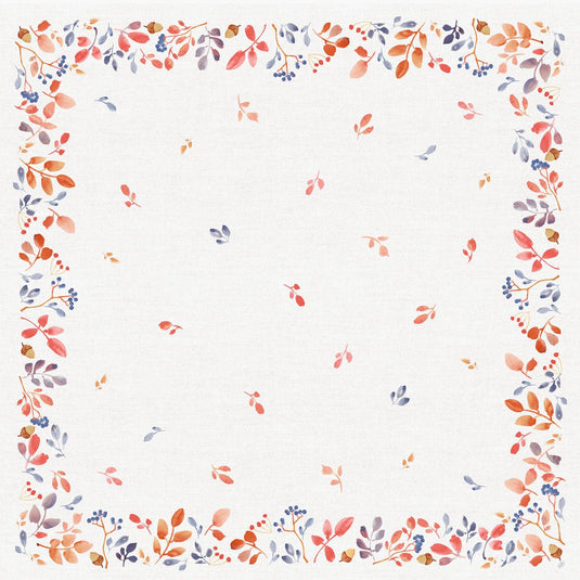 Un fond blanc et carré avec une bordure de feuilles d'automne et de baies aquarellées crée un design simple et symétrique - parfait pour la décoration de table d'automne et magnifique en combinaison avec la nappe intermédiaire Bio-Dunicel 84x84cm Autumn Gradient de Duni GmbH (20 pièces).