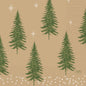 Les serviettes Duni GmbH 33x33 3 plis 1/4 Humble Trees montrent des arbres stylisés verts avec des étoiles et des points blancs sur fond beige, plus le texte "DUNI" en bas à droite. Le paquet contient 250 pièces.