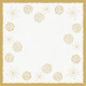La nappe intermédiaire Bio-Dunicel 84x84cm Sparkly white de Duni GmbH a un fond blanc carré avec un bord doré texturé et des motifs d'étoiles sur les bords ainsi que des lignes ondulées au centre - parfaite pour une décoration de table écologique. Paquet (20 pièces).