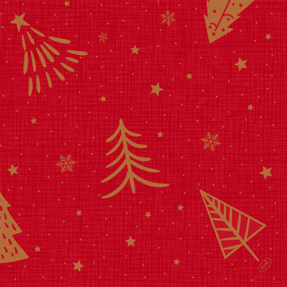 Les serviettes Bio-Dunisoft 40x40cm de Duni GmbH ont un fond à carreaux rouges avec des arbres de Noël dorés, des étoiles et des flocons de neige - une touche festive et écologique pour votre table de fête.