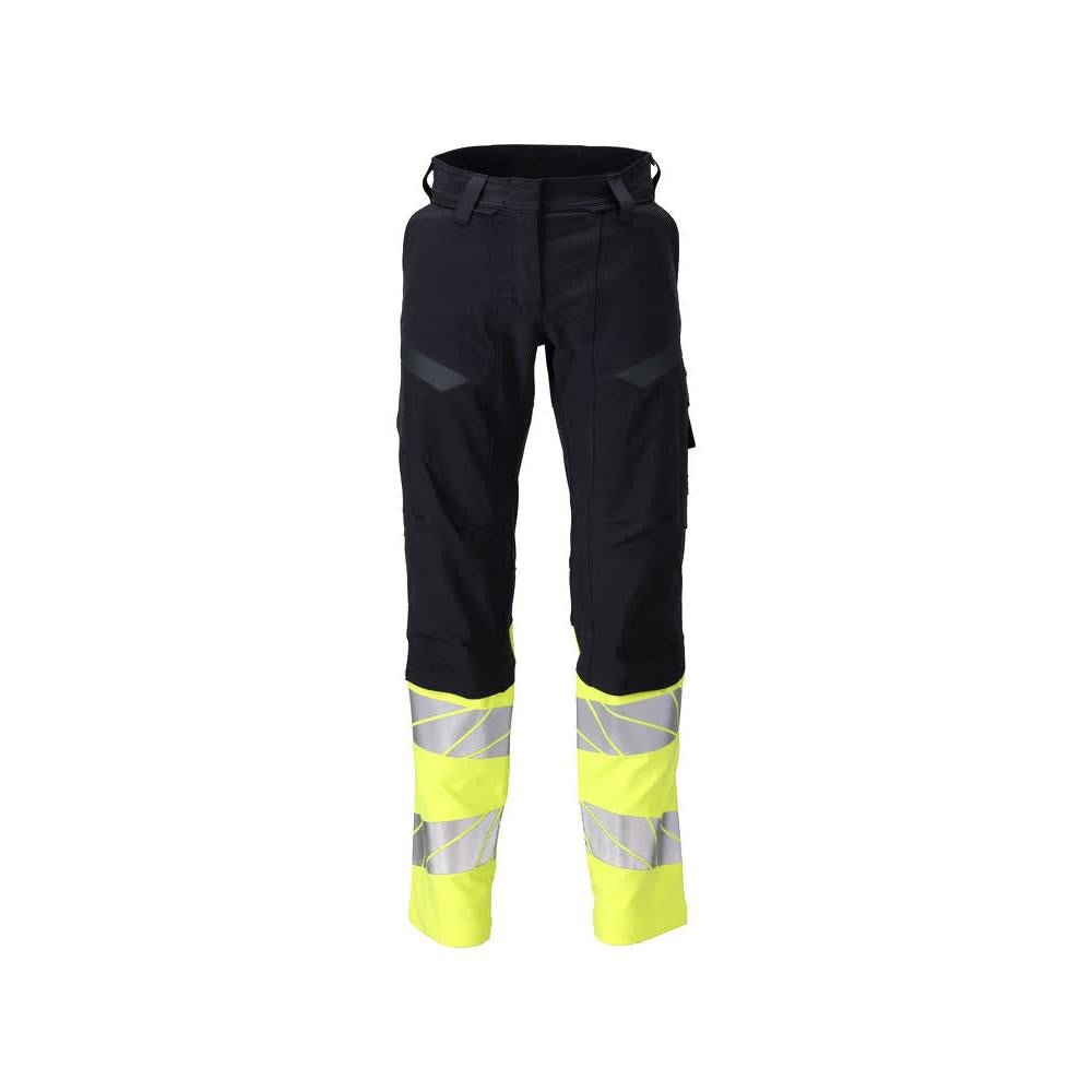 Pantalon femme DIAMOND, poches genoux, pantalon stretch Multisafe, noir bleu/jaune haute visibilité