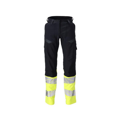Pantalon femme DIAMOND, poches genoux, pantalon stretch Multisafe, noir bleu/jaune haute visibilité