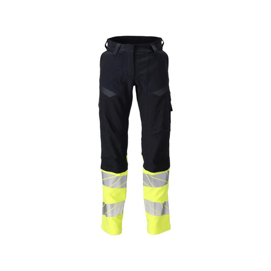 Pantalon femme DIAMOND, poches genoux, pantalon stretch Multisafe, noir bleu/jaune haute visibilité