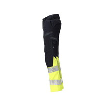 Pantalon femme DIAMOND, poches genoux, pantalon stretch Multisafe, noir bleu/jaune haute visibilité