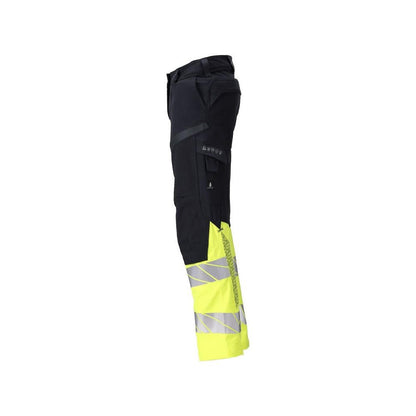 Pantalon femme DIAMOND, poches genoux, pantalon stretch Multisafe, noir bleu/jaune haute visibilité