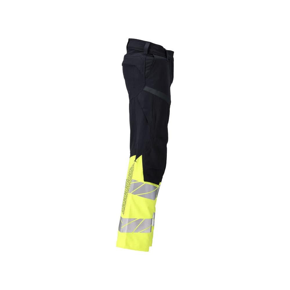 Pantalon femme DIAMOND, poches genoux, pantalon stretch Multisafe, noir bleu/jaune haute visibilité