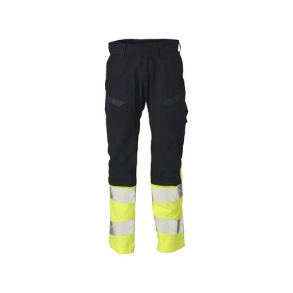 Pantalon avec poches genoux, empiècements stretch Pantalon Multisafe, noir bleu/jaune haute visibilité