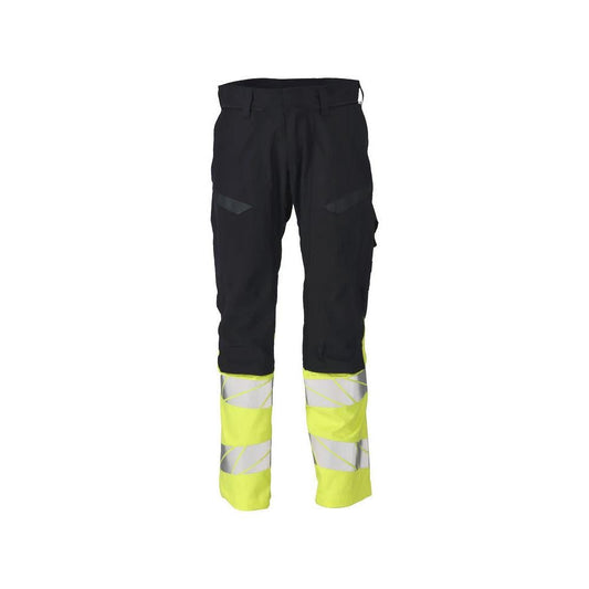 Pantalon avec poches genoux, empiècements stretch Pantalon Multisafe, noir bleu/jaune haute visibilité