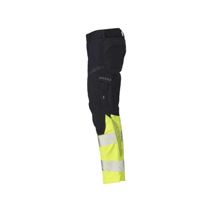Pantalon avec poches genoux, empiècements stretch Pantalon Multisafe, noir bleu/jaune haute visibilité