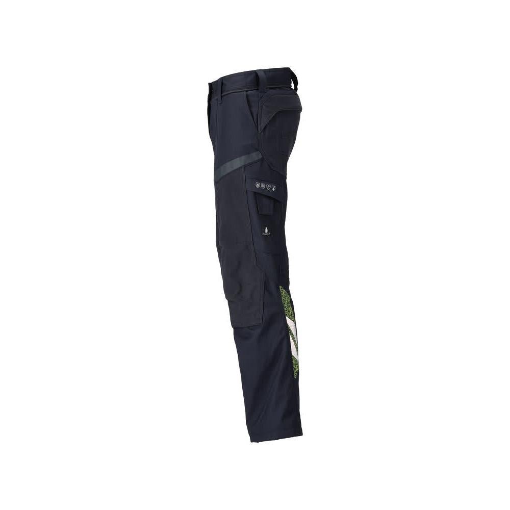 Pantalon avec poches genoux, pantalon Multisafe femme, noir bleu/jaune haute visibilité