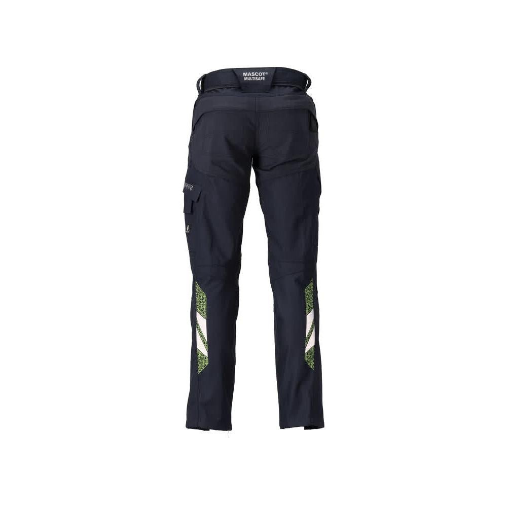Pantalon avec poches genoux, pantalon Multisafe femme, noir bleu/jaune haute visibilité