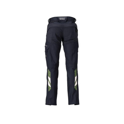 Pantalon avec poches genoux, pantalon Multisafe femme, noir bleu/jaune haute visibilité