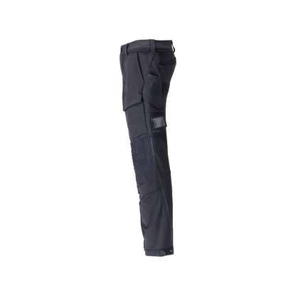 Pantalon, poches genoux, résistant, pantalon extensible, noir-bleu