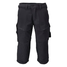 Pantalon trois-quarts, poches genoux, pantalon trois-quarts artisan stretch, noir-bleu