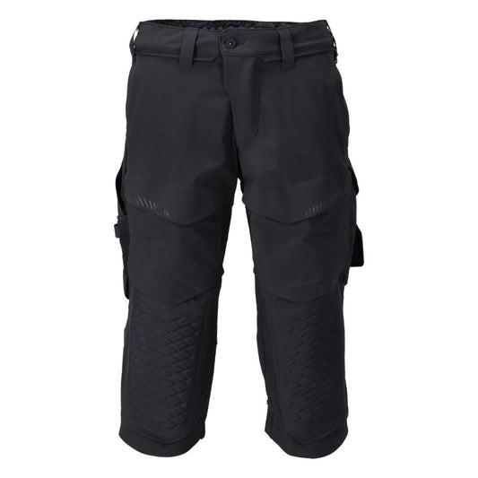 Pantalon trois-quarts, poches genoux, pantalon trois-quarts artisan stretch, noir-bleu