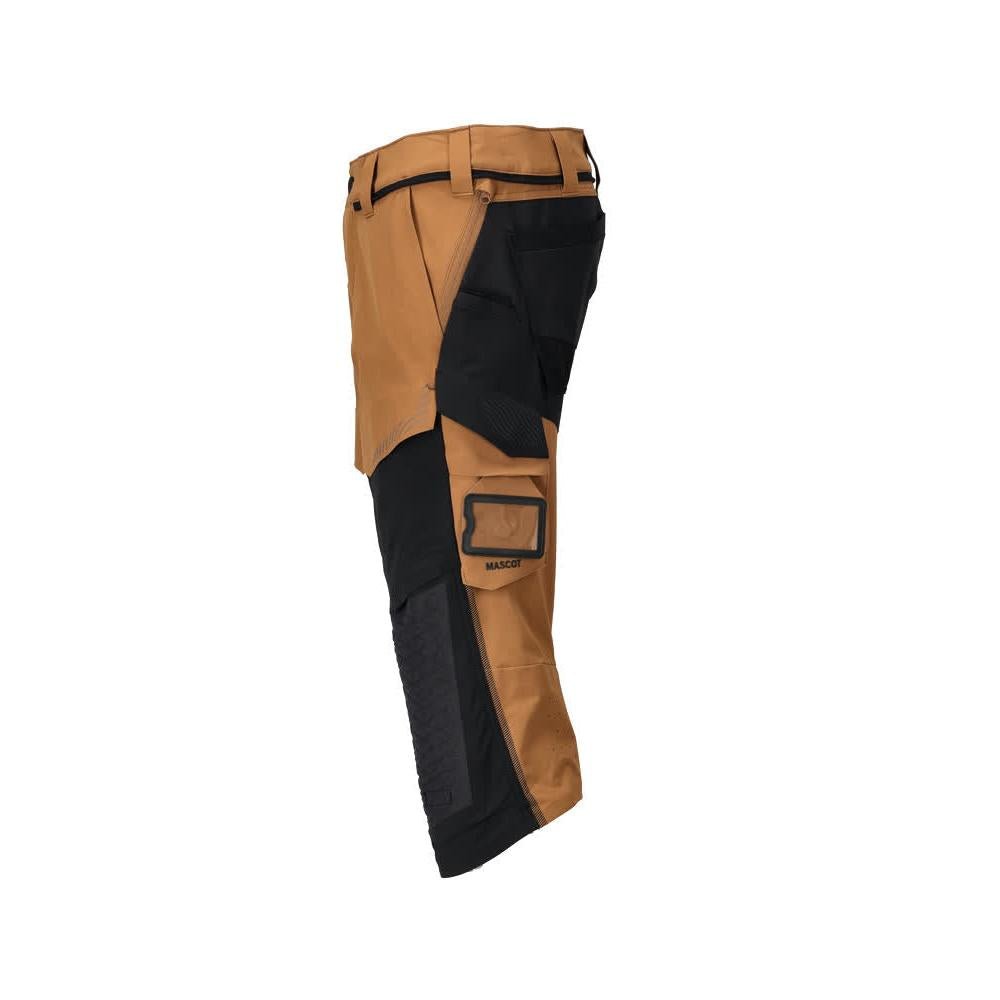 Pantalon trois-quarts, poches genoux, pantalon trois-quarts d'artisan extensible, marron noisette/noir