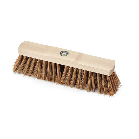 Le balai industriel Nölle Profi Brush de 30 cm, en poly-coco avec filetage pour manche, fabriqué par Nölle Profi Brush Bürsten- & Pinseltechnik e.K., est doté de poils bruns rigides et d'un trou fileté central permettant de fixer le manche ; il est représenté sur fond blanc.