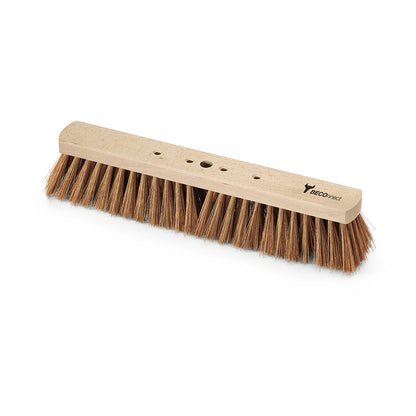Le balai de salle BECOnnect en bois de poly-coco de Nölle Profi Brush de Nölle Profi Brush Bürsten- & Pinseltechnik e.K. a des poils bruns en poly-coco denses et des trous pour la fixation du manche, illustrés sur fond blanc.