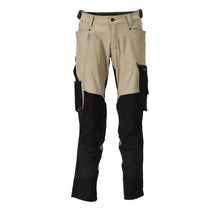 Pantalon avec poches genoux, stretch, pantalon léger, kaki clair/noir