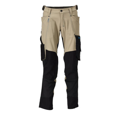Pantalon avec poches genoux, stretch, pantalon léger, kaki clair/noir
